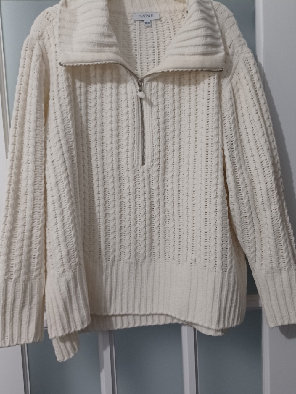 Women's Cream Half-Zip Textured Knit Pullover Sweater